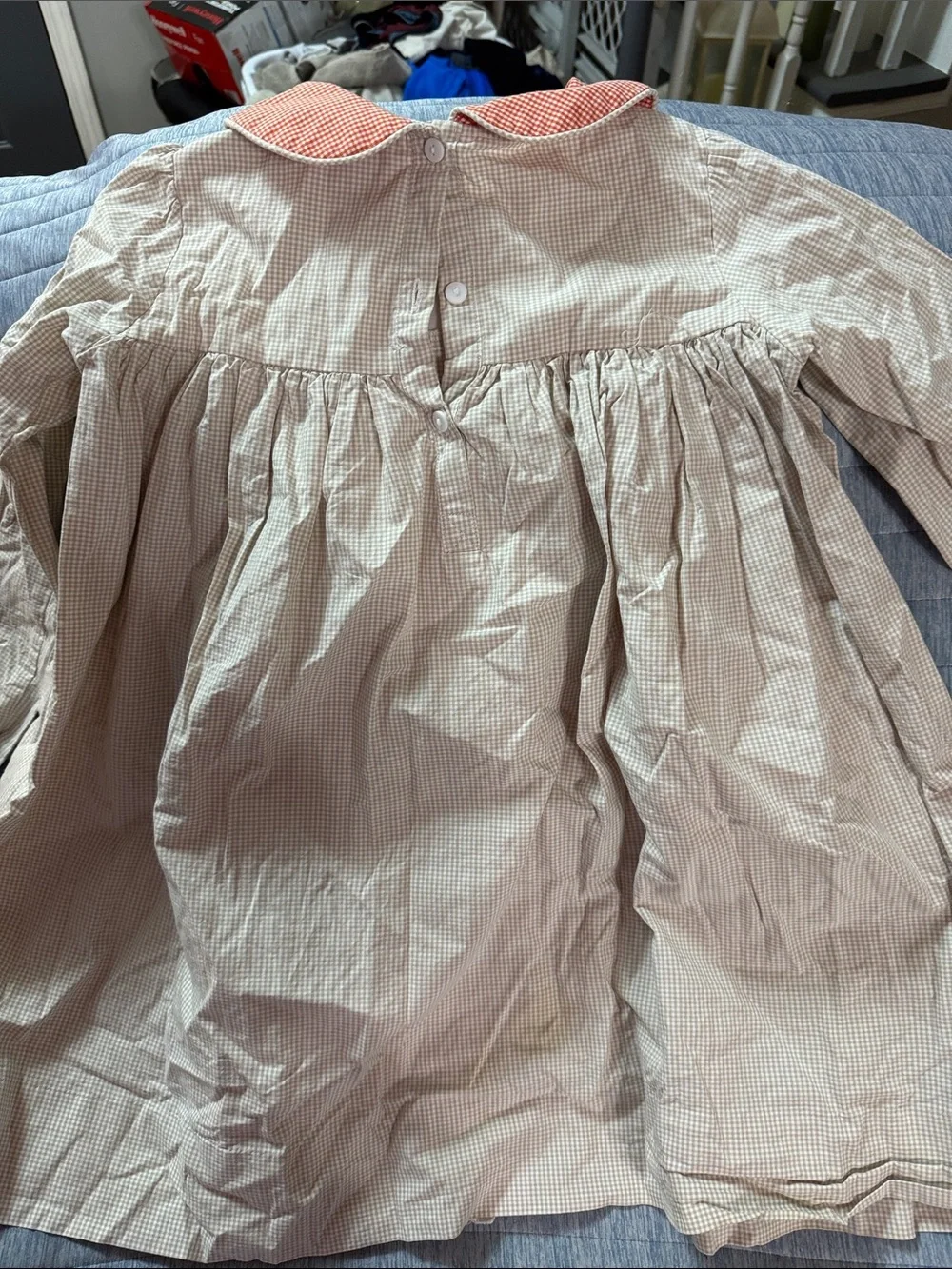Hand-Smocked Pumpkin Embroidered Cotton Kids Dress - Orange Collar